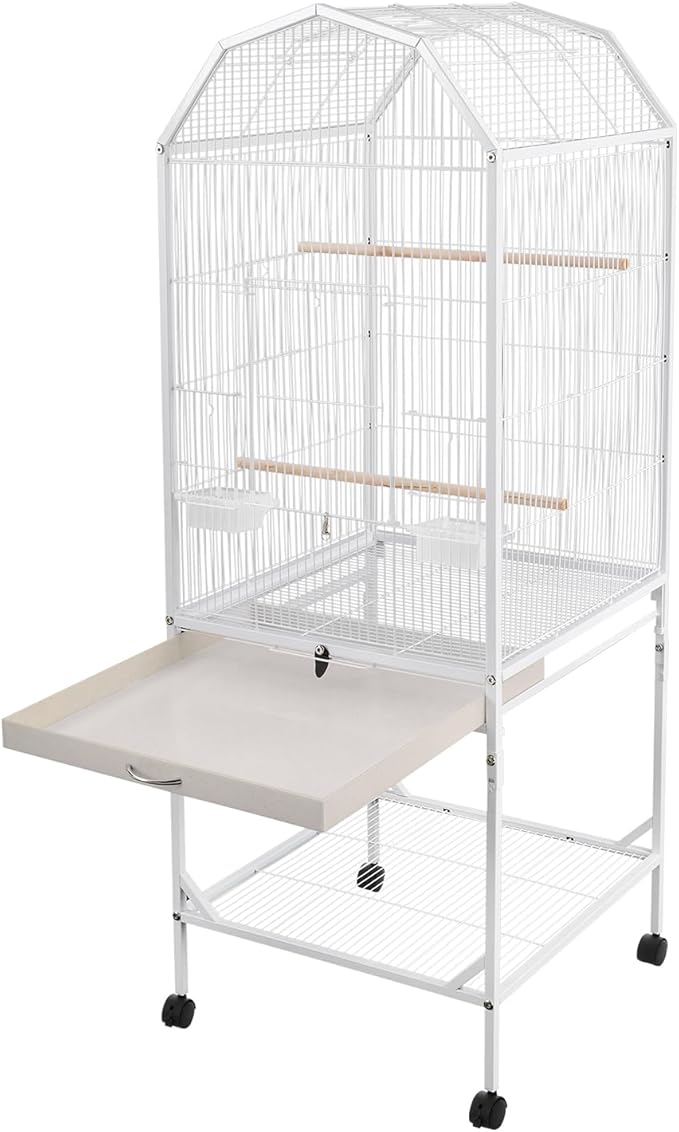 Bird Cage, Open Top and Rolling Stand Medium Small Bird Cage, Bird Cages with Universal Wheels for Parrots, Budgerigars, Parakeets, Cockatiels, Lovebirds, 18 x 18 x 53.9 Inch (White)