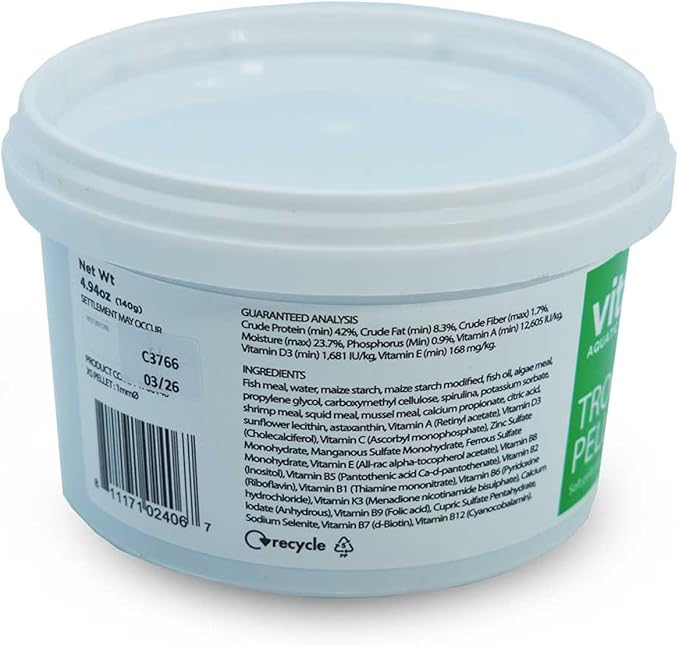 Vitalis Tropical Freshwater Pellets 1mm (140g - 4.94oz) – Premium Fish Food for Tropical FreshwaterTanks, Helps Enhance Color and Health of Aquarium Fish
