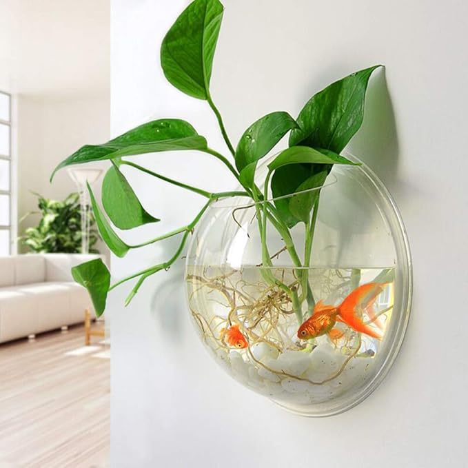 2PCS Wall Hanging Fish Tanks,Clear Acrylic Round Fish Tanks Flower Pot Vase,Hydroponic Air Plant Flower Pot,Acrylic Round Wall Mounted Hanging Fish Bowl Aquarium Tanks(Assorted Color)