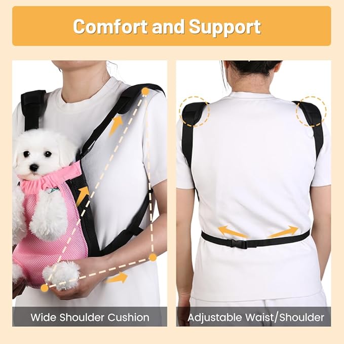 Inspack Dog Backpack Carrier/Cat Carrier, Adjustable Pet Front Carriers Travel Bag for Puppy Medium Dogs, Legs Out, Soft Ventilated Doggie Chest Carry Backpacks for Hiking/Camping, 2.5-4 lbs, Pink
