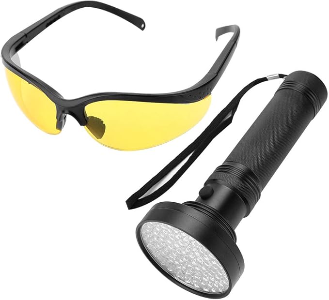 100 LEDs Flashlight, Pet Urine Detector, Aluminum Alloy, with Sunglasses for Scorpion Currency ID Card