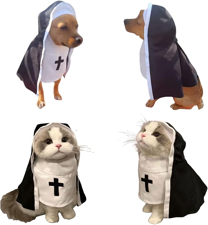 Cat/Dog Nun Costume Pet Clothing - Cute Funny Sister Habit Dress Outfit for Halloween Christmas Festival Cosplay Party (2XL)