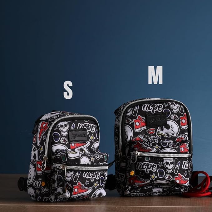 Pawlook Dog Backpack Harness – Street Smart | Waterproof, Adjustable, Breathable – Leash Attachment D-Rings, Poop Bag Pocket – Small & Medium Dogs – 8 Styles Skull Small