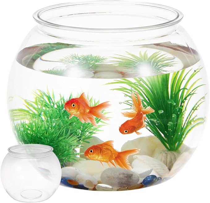 Small Desktop Fish Tank 8.66In Round Clear Plastic Fish Bowl Aquarium for Betta and Aquatic Plants Home Office Garden Decor