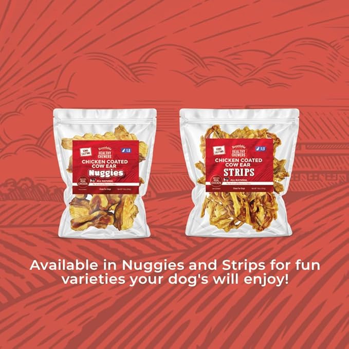 Chicken Coated Cow Ear Nuggies - Treats for Dogs - 1 Pound Bag