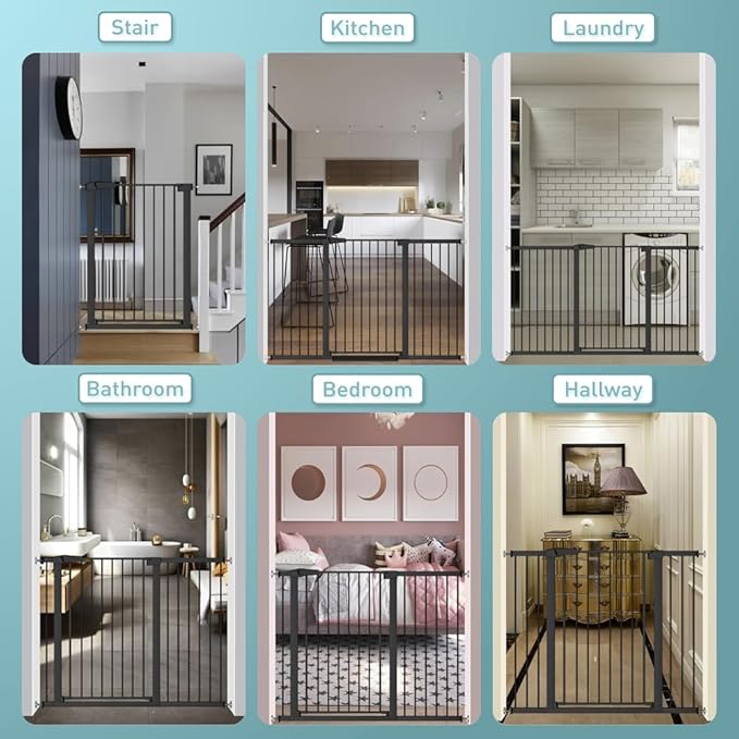 Fairy Baby 26.8"-29.5" Inch Narrow Baby Gate for Small Doorways Stairs, 38" Extra Tall Dog Gate Indoor for Kids or Pets, Metal Safety Gate Pressure Mounted No Drilling Walk Through, Black