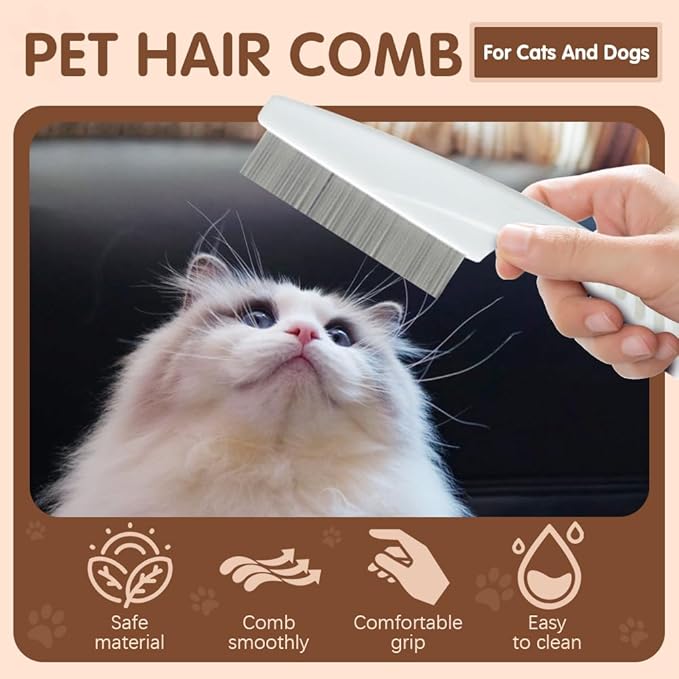 Pet Hair Comb, 2026 New Multifunctional Pets Grooming Comb for Knots Crust Floating, Stainless Grooming Massage Dual-Sided Comb for Small Dogs Puppies (Pink)