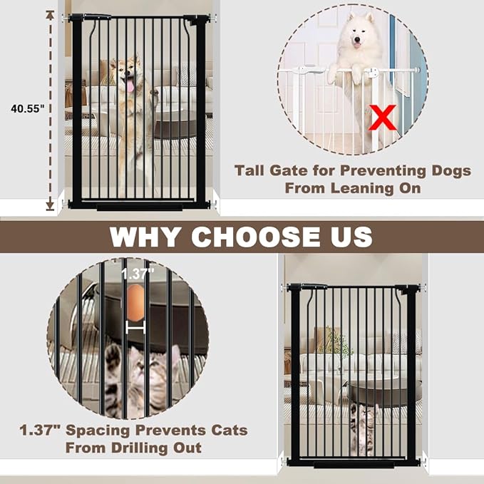 40.55" Extra Tall Dog Gate for Doorways Stairs, 63-65.7 in Extra Wide Baby Gate Walk Thru, Pressure Mounted Tall Pet Gates No Drill, Large Doggie Gates with Door, Auto Close Indoor, Black