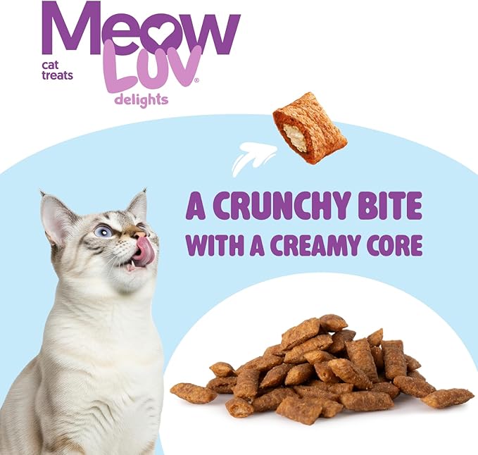 Ultra Chewy Meow Luv Delights Crunchy Cat Treats with Creamy Center - Salmon Flavor - Premium Cat Snacks - Soy-Free Recipe - Healthy Treats for Indoor Cats - 8 Pack