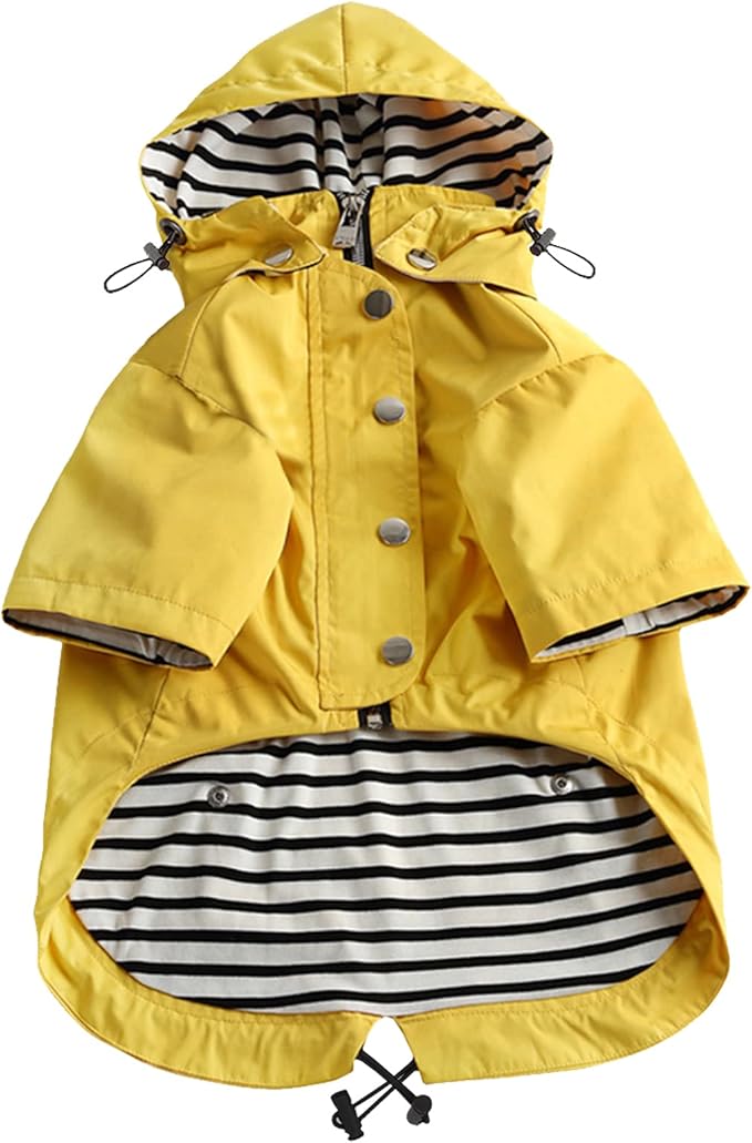 Morezi Dog Zip Up Raincoat with Reflective Buttons, Rain/Water Resistant, Adjustable Drawstring, Removable Hood, Raincoats with Legs 8lbs to 80lbs Available - Yellow - XS
