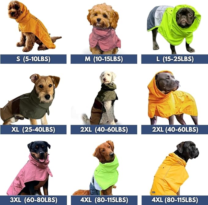 Spark Paws Dog Raincoat, Waterproof Windproof Rain Jacket, for Small Medium Large Extra Large Dogs, Reflective Breathable Full-Body Coverage Dry Suit - Green Brown Tan, 3XL