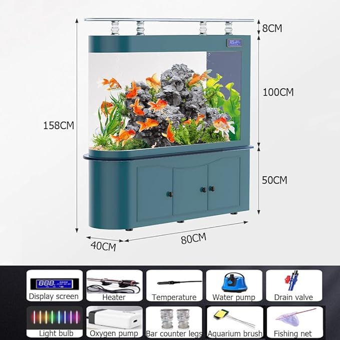 68 Gallon Aquarium Fish Tank,LCD Screen,Large Glass Fishbowl,Bottom Filtration,Heavy Duty Glass Aquarium Kit,Ultra-High-Definition Glass,Screen Display Fish Tan,D
