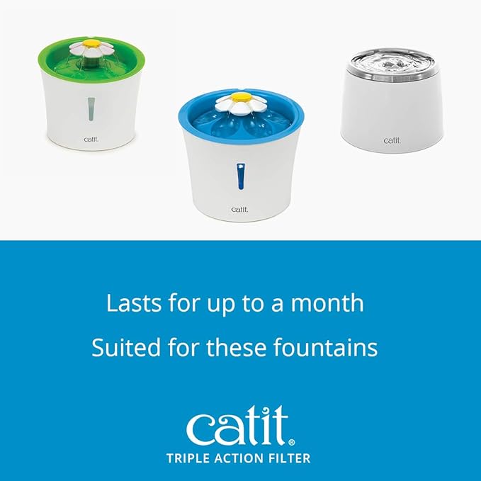 Catit Triple Action Replacement Original Water Fountain Filters, 12 Pack – Official Replacement Filters for Catit Cat Drinking Water Fountains