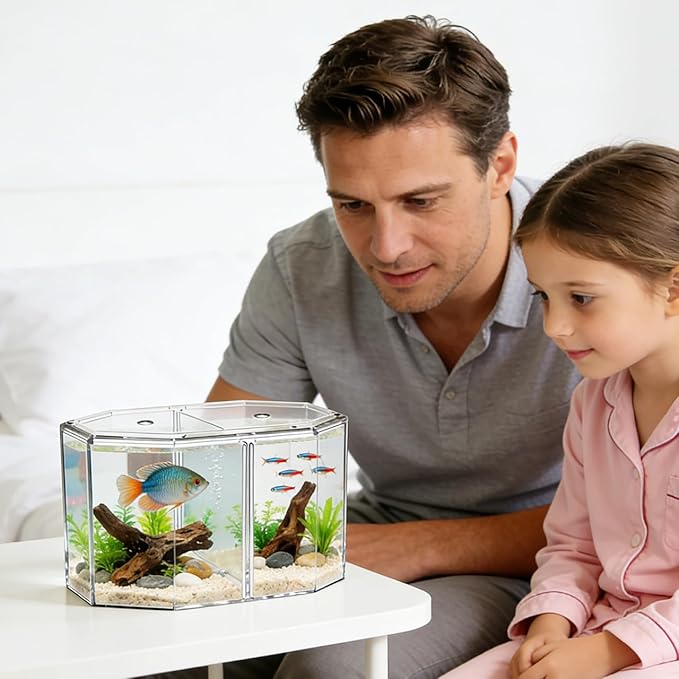 Totority Box Octagonal Fish Tank Betta Fish Bowl Small Containers Shrimp Tank Baby Cart Covers Turtle Tank Betta Fish Tank Fish Breeding Tank Betta Tank Acrylic Self-Cleaning