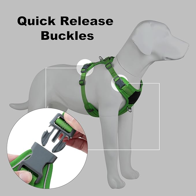 Plutus Pet No Pull Dog Harness, Release at Neck, Soft Padded, Reflective Adjustable Dog Vest Harness for Small, Medium, Large Dogs(Green, S)