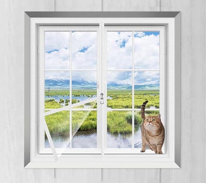 Cat Balcony Net Window Screen Mesh with Zipper Opening,Cat Safety Net Anti-Falling Netting for Balcony Window,Anti-Mosquito Insect Fly Screen Fiberglass Mesh (White,47x47inch)