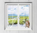 Cat Balcony Net Window Screen Mesh with Zipper Opening,Cat Safety Net Anti-Falling Netting for Balcony Window,Anti-Mosquito Insect Fly Screen Fiberglass Mesh (White,59x71inch)