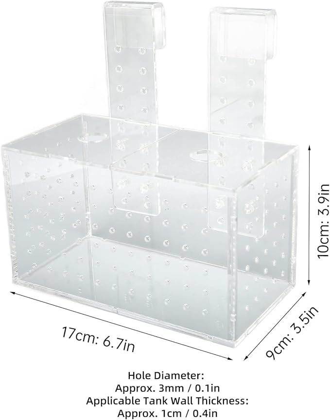 Aquarium Fish Breeding Box | Transparent Acrylic Hatchery with Adjustable Hooks | Isolation Tank for Guppies/Fry/Betta Fish | 360° Water Flow Holes (17 * 9 * 10CM)