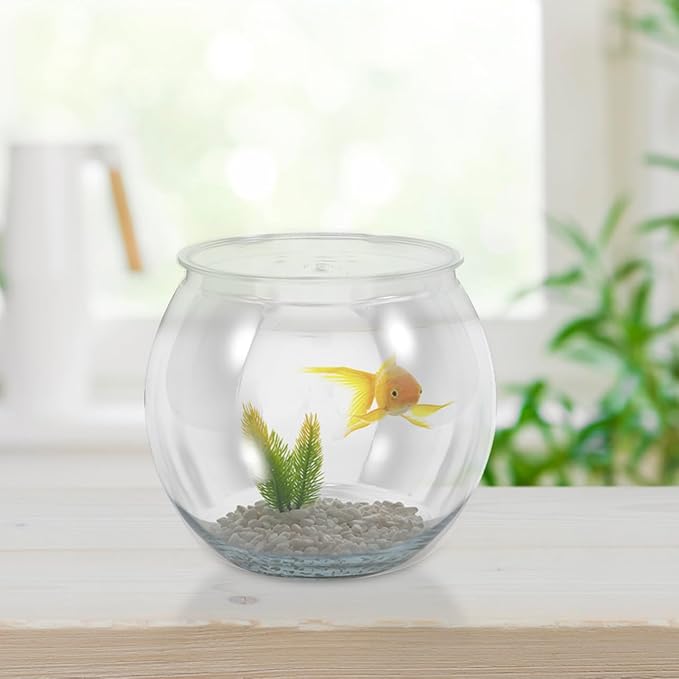 balacoo Transparent Fish Bowl Small Round Aquarium Plastic Fish Tank for Betta Goldfish Turtle Reptile Habitat Home Office Decor 6.49X6.49X5.31In