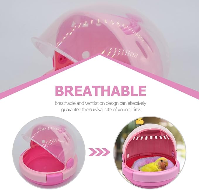 Portable Parrot Travel Cage Handheld Bird Carrier with Pink Plush Nest Small Lightweight Pet Birds Case for Parakeets and Young Parrots