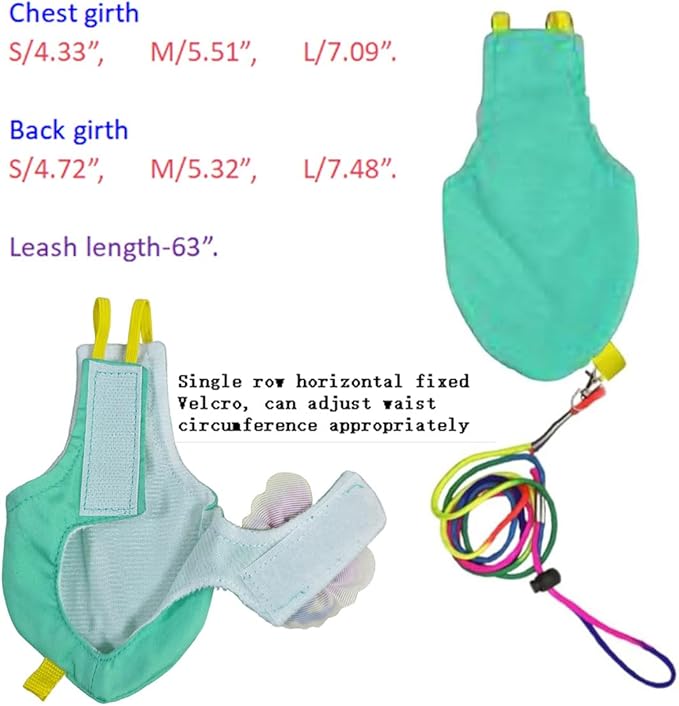Escape-Proof Parrot Harness & Leash Set with Diaper - Adjustable Flight Suit with Bow & Safety Cord for Conures, African Grey, Parakeets, Doves (Yellow-L)