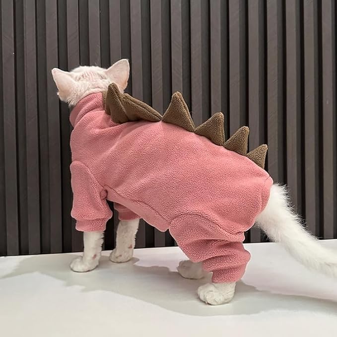 Sphynx cat Clothes, Dinosaur Costume, Hairless Cats Warm Clothes for Cornish Rex and Devon Rex (Red, XXL(10-12lbs))
