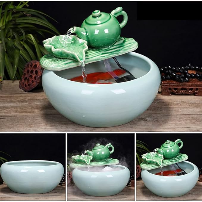 Fish Tabk Aquarium Fish Tankchinese Style Ceramic Flow Water Fountain Office Living Room Table Top Fish Culture Bowl Aquarium Starter Kits Cool Fish Tank(B,23cm)