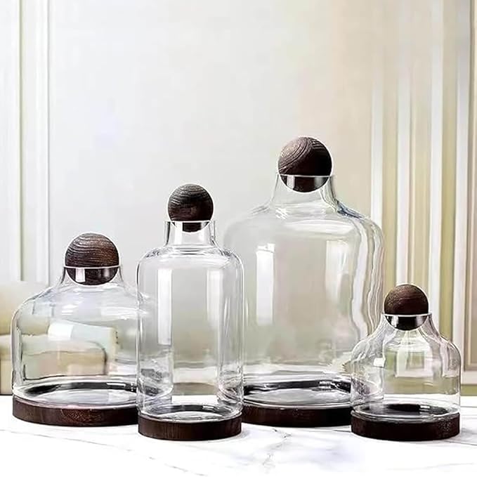 Glass Aquarium, Miniature Landscape Terrarium Glass Fish Tank with Wooden Base, Modern Betta Fish Tank, Small Aquarium for Home and Office Decoration,L