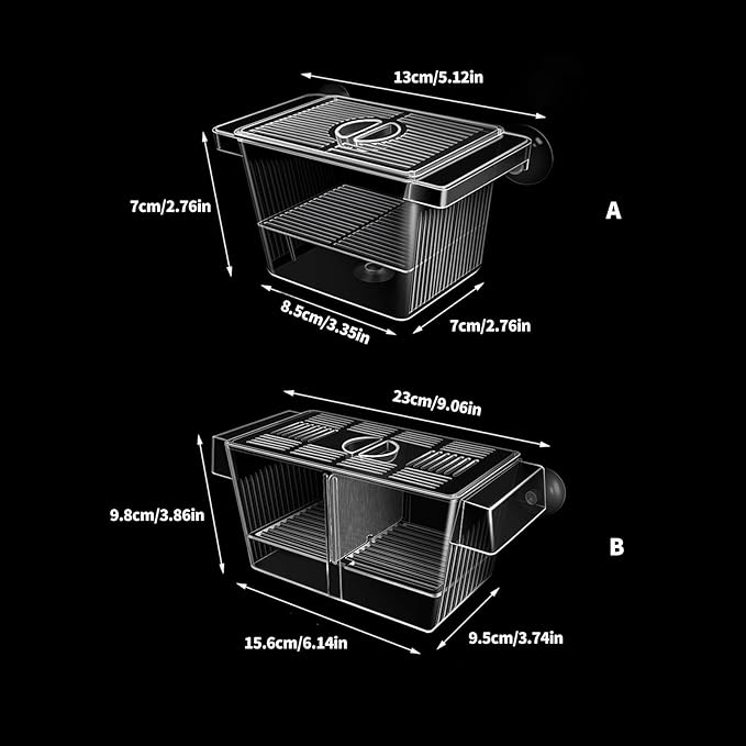 2PCS Clear Aquarium Breeding Box with 2 Divider Suction Cup for Fish Shrimp Fry Protections and Isolation Fish Breeding Tanks