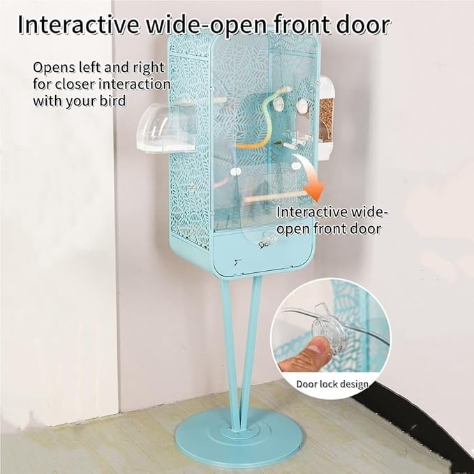 Metal Birdcage with Stand, Decorative Small Bird Cage for Parakeets, Cockatiels, Budgies, Indoor Bird Decor for Home(Black)