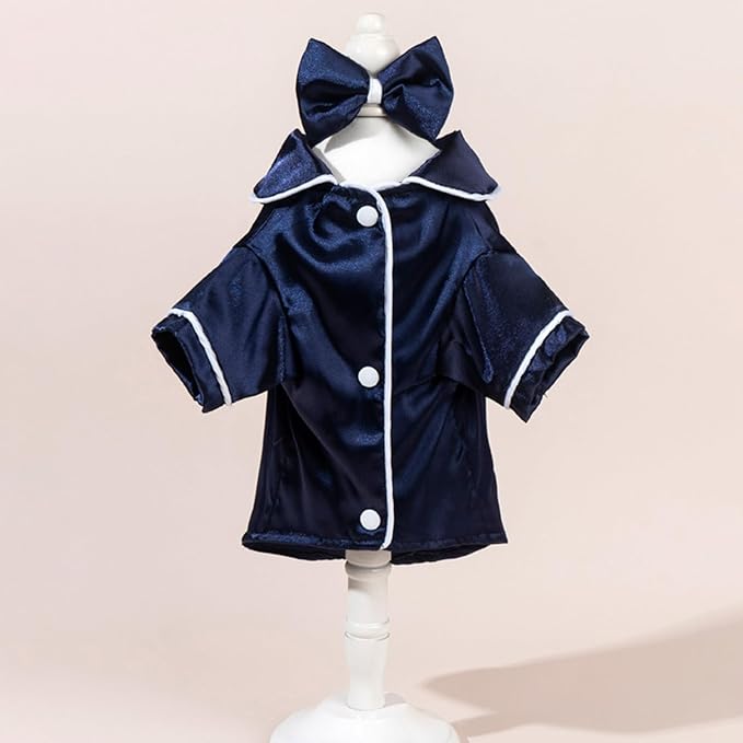 Cat Puppy Costume Elegant Satin Pajamas with Bow Headband 2PCs Set Pet Sleepwear Cute Pet Outfit Cosplay Partywear Photoshoots (Blue Set,Large)