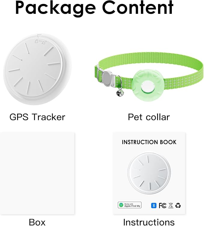 Cat Tracker, MINI Pet Tracker for Cats, No Monthly Fee GPS Tracker for Cat, Compatible with Apple Find My App(Only iOS), Real-Time Tracking, Precise Positioning, Waterproof Cat GPS Tracker