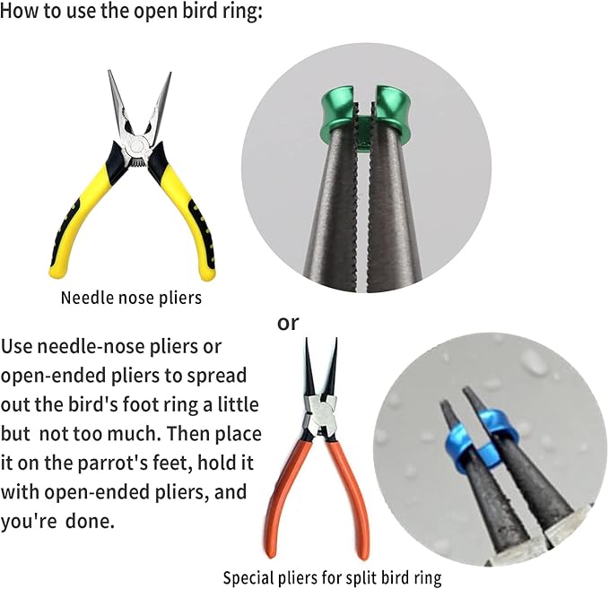 Open Bird Ring Bird Band Bird Foot Ring Bird Leg Bands Rings for Birds Tags Aluminum Alloy Split Ring Mixed Color for Parrots Hibiscus Bird Finches Etc 50Pcs (ID 6.7MM)