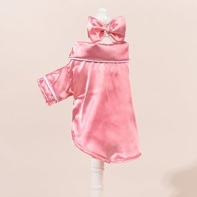 Cat Puppy Costume Elegant Satin Pajamas with Bow Headband 2PCs Set Pet Sleepwear Cute Pet Outfit Cosplay Partywear Photoshoots (Pink Set,Medium)