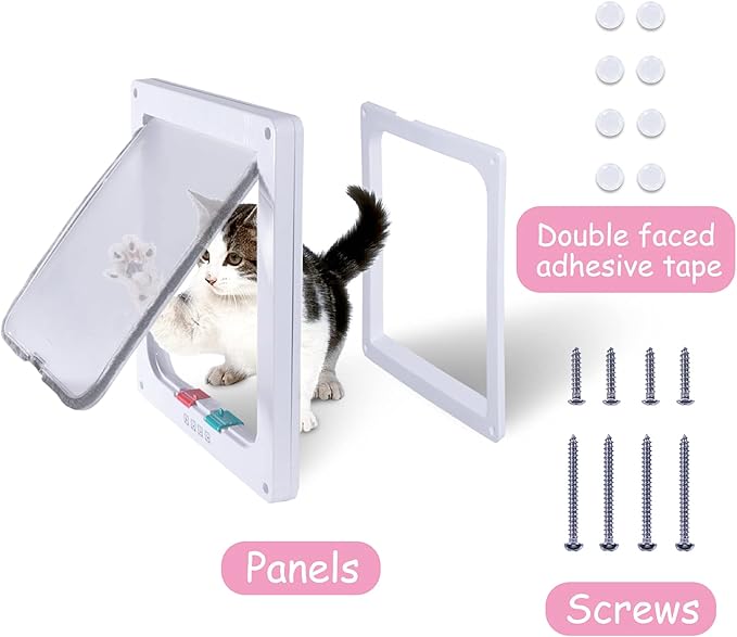 EGETOTA Cat Door Flap Extra Large (Outer Size 11" x 9.8"), 4 Way Locking for Interior Exterior Doors, Weatherproof Pet Door for Cats Doggie Kitties & Kittens, Easy Installation