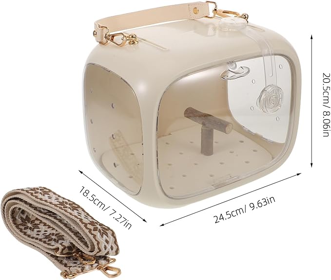 Beaupretty Portable Bird Carrier Cage with Stand, Ventilated Plastic Travel Parrot Cage with Adjustable Strap and Detachable Food Bowl, Outdoor Small Pet Birdcage for Small Parrots