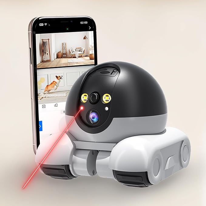 AEZ Robot Camera on Wheels 1080P Dual Lens,Indoor Movable Security Camera with 2-Way Talk,Blinky Bot with Night Vision,Distance Bot App Control for Cats/Dogs/Baby/Elderly (SD/Cloud Storage)