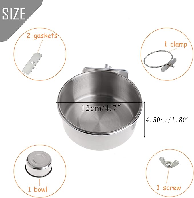 PINVNBY Stainless Steel Bowls for Birds,Parrot Feeding Dish Cups Parakeet Food Water Dishes with Clamp Holder Perches for Cockatiel Budgies Macaw Small Animal Chinchilla(5 Pack)