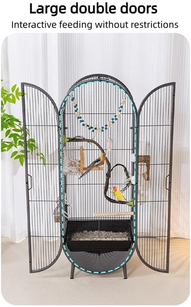 Elegant Large Bird Cage with Support Legs, Metal Birdcage with Accessories, 39.4in Luxury Parrot Aviary for Lovebirds, Cockatiels, Grey Parrots(Black)