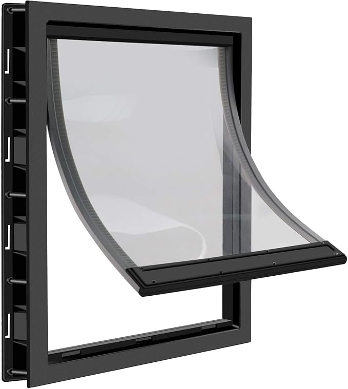 CEESC Dog Door with Soft Transparent Magnetic Flap and Snap-in Closing Panel, Premium PVC Plastic Doggie Door for Small Dog and Cat(M,Black)