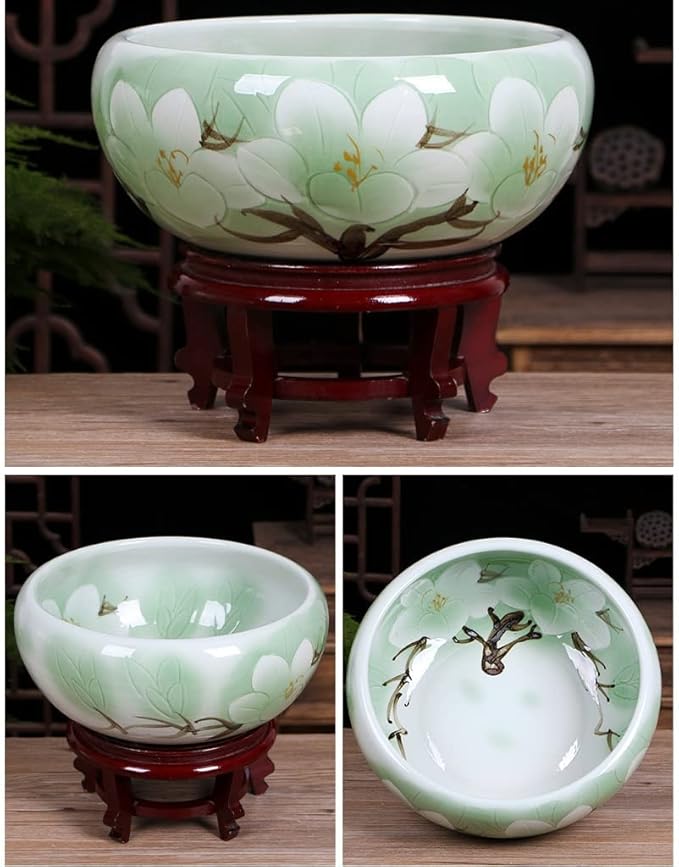 Aquarium Aquarium Fish Tank Blue and White Ceramic Goldfish Bowl Home Living Room Office Desktop Fish Culture Bowl Aquarium Starter Kits Fish Tank Decorations (Color : B, Size : 32CM)