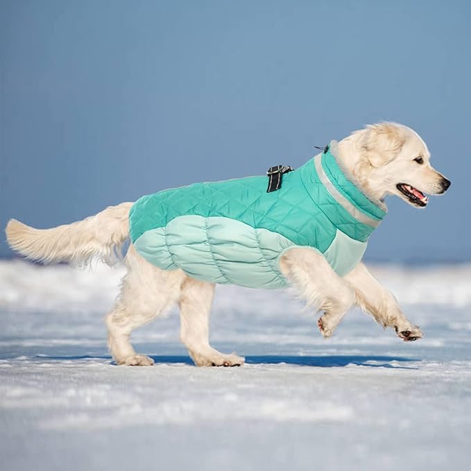Lelepet Dog Coat Warm Dog Winter Coat Waterproof Dogs Jacket with Harness Built in Reflective Pet Fleece Vest Zip-Up Cold Weather Coats for Small Dogs Turtleneck Windproof Coats Yorkie Mint Green S