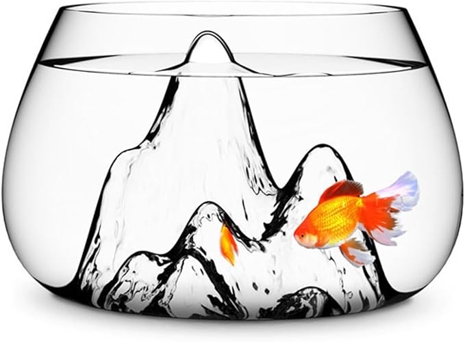 Fish Bowl Creative Desktop Glass Aquarium Tank with Raised Mountain Peak Modeling Decorative Living Room Transparent Glass Aquarium Aquarium Decorative Ornaments for Home Use Aquariums(21x30x19cm)