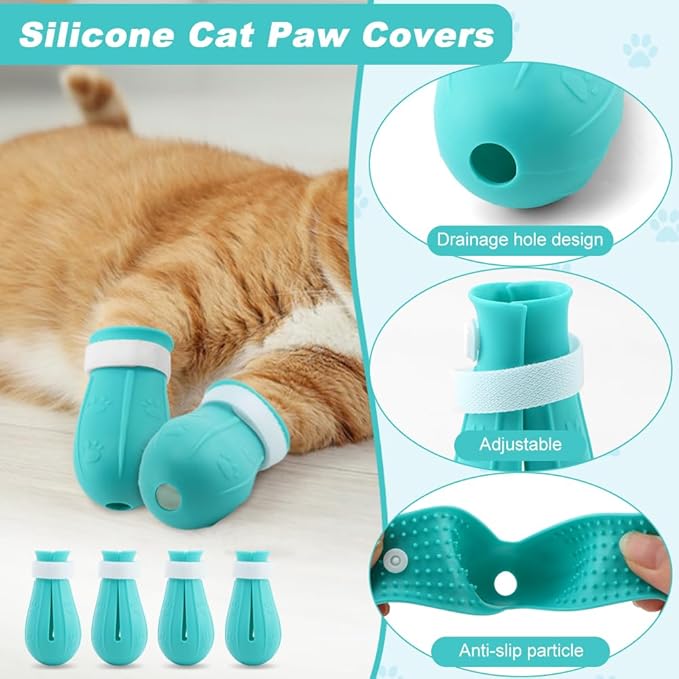 Breathable Cat Muzzle with Anti-Scratch Silicone Boots, Adjustable Transparent Helmet & Grip Socks for Grooming, Vet Visits, and Nail Trimming(Size:L)
