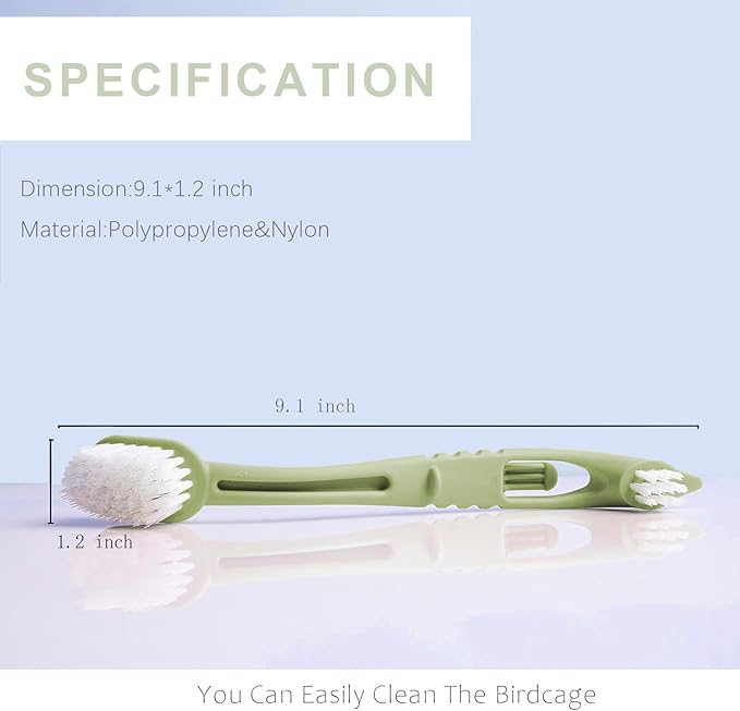 Bird Cage Cleaning Brush with Long Ergonomic Handle - Durable Bristlesfor Cleaning Parrot Cages, Kennels, and Perches,Removes Poop and Keeps Bird Cages Fresh,Essential Bird Cage Accessory