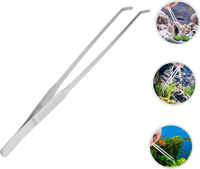 Stainless Steel Aquarium Plant Tweezers Elbow Tweezers for Fish Tank Decor Cleaning