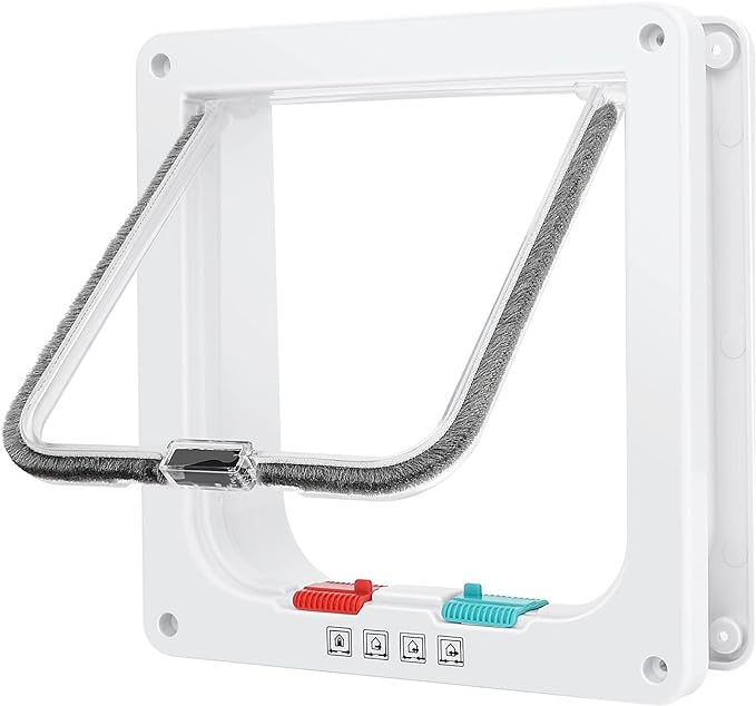 Cat Door, Safety Pet Door with 4 Way Lock, Weatherproof & Easy Installation Cat Flap Door for Interior Exterior Door, Window, Wall(Large, 7.48in x 7.08in Flap)