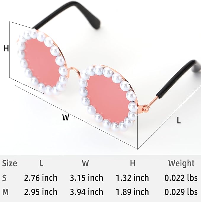 KUDES Cute Dog Sunglasses Pearl Cat Sunglasses Small Medium Breed Girl Holiday Party Pet Costume Accessories (Pink, Small)