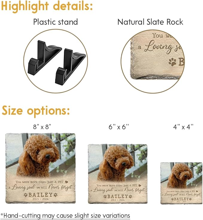 Personalized Pet Memorial Stones for Dogs - Dog Picture Frame Plaque - Square Stone as Dog Lovers Gifts for Women - Garden Decor for Cemetery