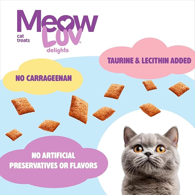 Ultra Chewy Meow Luv Delights Crunchy Cat Treats with Creamy Center - Chicken Flavor - Premium Cat Snacks - Soy-Free Recipe - Healthy Treats for Indoor Cats - 4 Pack